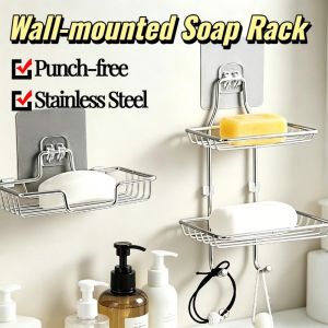 Stainless Steel Soap Rack Double-layer Soap Box Punch-free Hanging Wall-mounted for bathroom