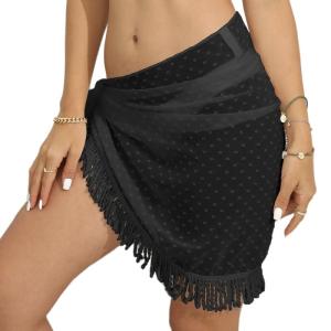 Womens Sarong Coverups Short Beach Wrap Skirt Sheer Chiffon Bikini Swimsuit Wrap Skrits Bathing Suit Scarf with Tassels