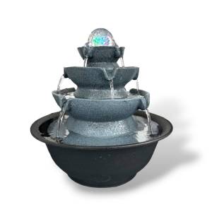 น้ำพุลูกแก้วหมุน3ชั้นพร้อมไฟ LED สีสันสดใส สำหรับตกแต่งสวนและกลางแจ้ง สินค้าพร้อมส่ง