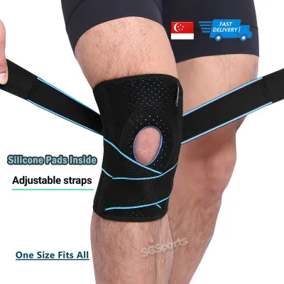 KneeGuard with Silicone Ring and Straps and Metal Support (1 Piece) Aolikes Non Slip Knee Brace Sleeve Pad for Arthritis Meniscus Tear Running Basketball Athletic Runner Adjustable Patella Stabilizer Protector to Relieve Pain Sports Injury Recovery