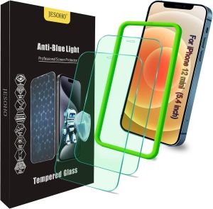 JESOHO Blue Light Blocking Screen Protector for iPhone 12 Mini (5.4 inch)    Eye Protection HD Anti Blue Light Tempered Glass Film Case Friendly No Bubblewith Easy Installation Kit 2 Pack