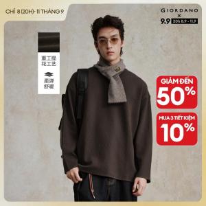GIORDANO Men Sweaters Textured Knit Sweaters Crewneck Solid Color Simple Fashionable Casual Loose Sweaters 18055704