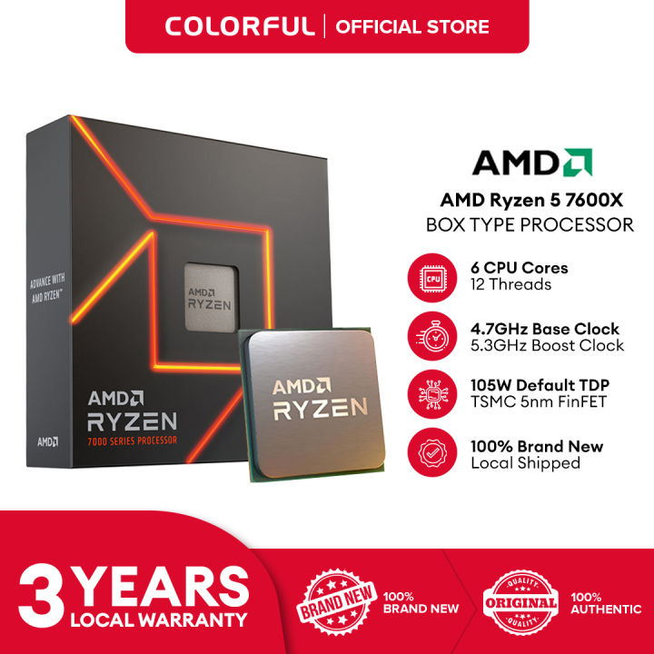 AMD Ryzen™ 5 7600X Boxed Desktop Processor (w/o AMD Stock CPU Cooler ...