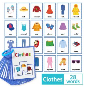 Children Learning Clothes English Words Flashcards Educational Toys Learning Cards English Flash Cards for Kids Homeschool Supplies Teaching Aid