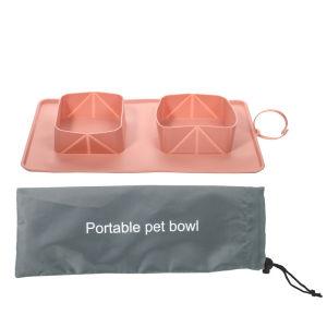 Silicone CollapsibleBowl Dog Cat Food Water Double Bowl Anti-Spill