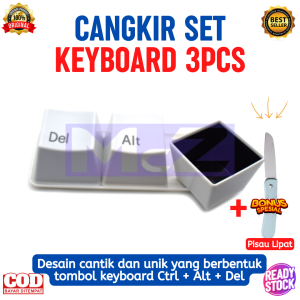 GELAS KEYBOARD Set isi 3 Cangkir Plus Nampan Hitam Bonus Pisau Lipat Cantik - Gelas Unik berbentuk Keyboard paduan tombol Ctrl Alt Del - Gelas Unik Cafe Mug - Cangkir Minuman - Gelas Unik Lucu - Gelas Unik Korea - Gelas Unik Plastik - Bisa COD