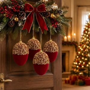 OOG 4pcs Acorn Shape Christmas Ball Ornament Gold Sequins DIY Hanging Pendant Acorn Pine Pendant New Year Xmas Decoration Christmas Tree
