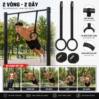 Bộ Vòng Treo Gymnastic Rings Tập Calisthenics – Xà Vòng Hỗ Trợ Dip Pull Up Bodyweight (1 Đôi)