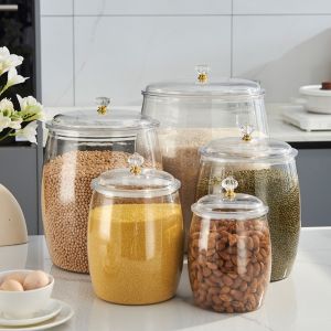 BPPAB Sealed Cereals Storage Jar with Lid Transparent Grains Storage Box Kitchen Organizer Large Capacity Candy Jar Cookie