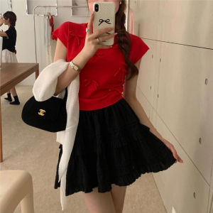 Gakki เสื้อยืดไหมพรมแขนสั้นผู้หญิง เสื้อสเวตเตอร์แขนสั้นสไตล์บัลเล่ต์ ผ้านิ่มใส่สบาย ฟรีไซส์ พร้อมส่ง 2167#