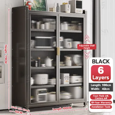 SIV Metal Display Cabinet With Transparency Door Steel Cabinet For Kitchen Microwave Living Room