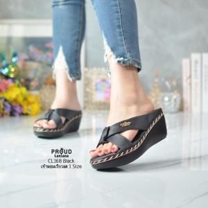 PROUD LANLANA*CL168 รองเท้าเสริมส้นสูง2.5นิ้ว ไหมดิ้นทองสวมหน้ายิปแซง