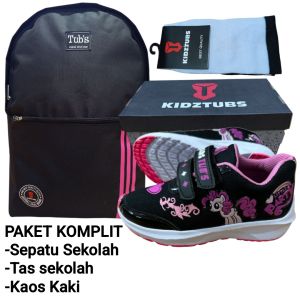 KIDZTUBS Sepatu Sekolah Anak Paket Komplit Sepatu Sekolah + Tas Sekolah + Kaos Kaki Size 28 29 30 31 32 33 34 35 36 37 TUBS1118032625