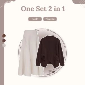 One Set Mahogany Remaja Terbaru 3in1 (Blouse Rajut - Rok Polos - Pasmina) OOTD Hijab Casual HO184N