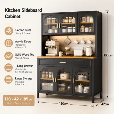 YOYO Modern Kitchen Storage Cabinet with PC Doors Multi Layer Pantry Cabinet Food Organizer Cupboard Home Kitchen Rack Storage Furniture