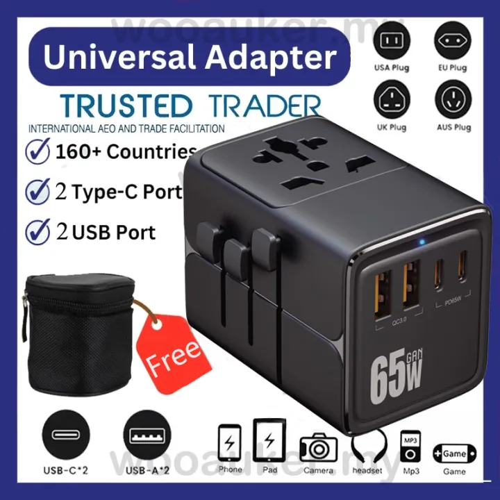 65W Universal Adapter Travel International Adapter Plug 45W Wordwide Universal Adapter Charger Traveler USB Adaptor 30W 20W Universal