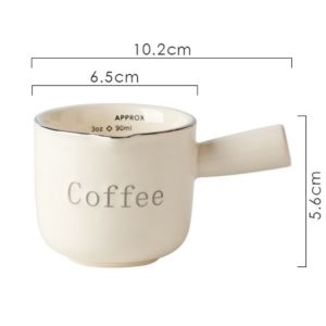 Ceramic Measuring Coffee Cup Small Milk Cup With Scale Wooden Handle
