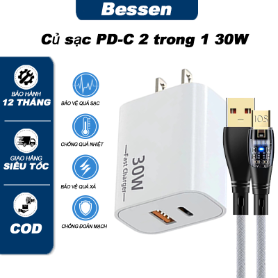 30W Fast Charger, 2 USB Ports, Support PD 30W Type-C, Fast Charging For iOS & Android