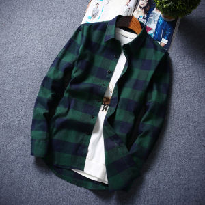 Kemeja Flanel Kotak Kotak Pria Lengan Panjang Kemeja Flanel Hijau Cowok Hem Casual Pria Baju Distro
