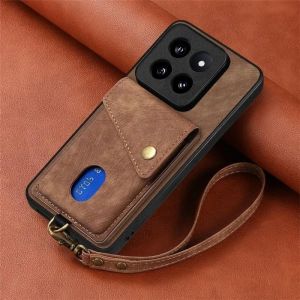 Casing Xiaomi 14T Pro 14TPro 14 Pro MI13T 13TPro MI14T Xiaomi14TPro 5G 2024 Luxury Retro Leather Case Wrist Strap Wallet Insert Card Casing Camera Lens Protect Back Cover