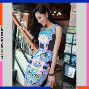 CFBOUTIQUE Korean Style Trendy Women Fashion Retro Printed Sleeveless Ladies Summer Dress