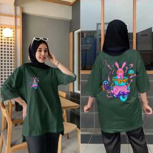 Atasan Oversize Lengan 7/8 Gambar Belakang Gambar Gelas Bear / Kaos Oversize Wanita Model Panjang Belakang / Atasan Wanita Viral  Ukuran L XL Dan XXL
