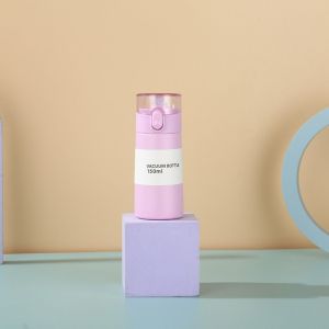 REOPYG Stainless Steel Mini Thermos Cup One-button Opening 150/250ml Thermal Mug Cute with Straw Pocket Insulated Cup Girls Children