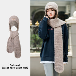 CaemlCrown Warm Hat Scarf All-In-One Cap Female Winter Knitted Scarf Cycling Windproof Ear Protection Wool Hat Thickened