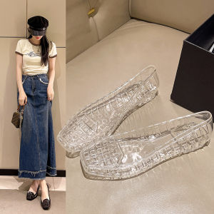 Korean jelly shoes can be DIY crystal outdoor casual flat-bottomed cool slippers with one pedal.
