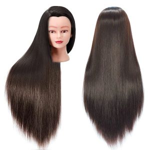 FABA Mannequin Head with Hair Brown 26"-28"  # 4 Brown Shade For Makeup & Braiding Hairdressing Practice Styling & Cutting Training Free Clamp Holder Included
