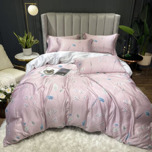 Bộ chăn ga gối 4 món cao cấp 100% Tencel 60s Họa tiết Cây bông lau in kỹ thuật số siêu nét đến từng sợi vải chất liệu mềm mát mịn