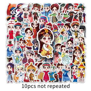 56pcs Chinese Style 56 Ethnic Sticker Cute Cartoon Character Graffiti Waterproof Vinyl Die Cut Sticker
