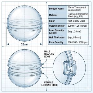 50pcs 28-32mm Gashapon Machine Shell Transparent Plastic Ball Empty