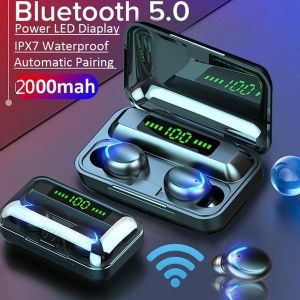 F9 True Wireless Earbuds Bluetooth 5.1 Earphone in-Ear TWS Stereo 9D Noise Reduction Headphones Built-in Mic Fingerprint Touch with 1500mAh Smart LED Display Charging Case