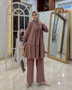Baju Muslim Modern SET AUDY BC Setelan Wanita Kekinian Ukuran M L XL XXL Bahan CRINKLE AIRFLOW Stelan 2 in 1 Baju dan Celana Wanita Dewasa One Set Kekinian Setcel Untuk Kerja Polos Pakaian Basic Simple Warna Army / Hitam / Ungu /Dusty /Kuning / Coklat