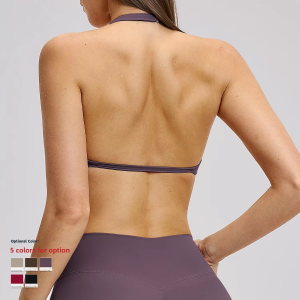 MUTUER Sports Bra Women Seamless Halter Top Fitness Bra High Support Push-up Open Back Gym wear Running Yoga Workout Underwear