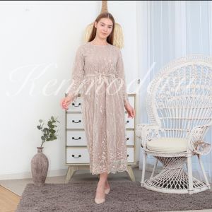 Ken-253 Busana Muslim Lebaran Long Dress kondangan Longdress  Hijab Wanita Mewah Baby doll Dress Korean Look Style Premium Full Tulle Bordir Free Masker Dan Tali Pinggang