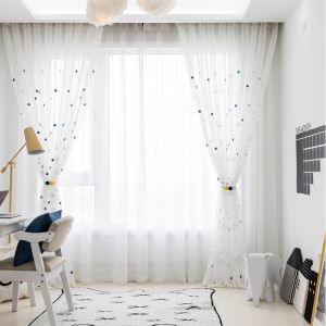 AnneyOneDecor Star Sheer Curtains Embroidered Window Curtain Panels Voile Modern Home Decor Gauze Tulle Curtains for Kids Room