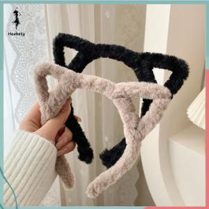 FUJIAS2🦋 Cat Ear Headband Plush Winter Furry Rabbit Ear Hairband Cute Hair Bundle Furry Headband Sweet Wash Face Headband Girl Head Hoop Hair Accessories