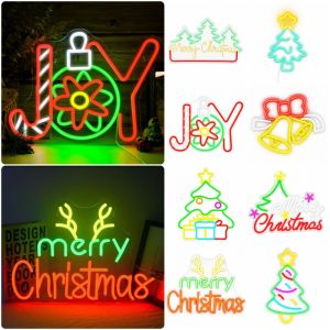 MIRELAE USB Powered Christmas Neon Sign Multicolor Vibrant LED Light Wall Decor Sign Creative Light Up Design Christmas LED Neon Light Indoor Outdoor