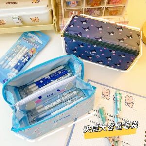 Sanrio Large Capacity Pencil Case Cinnamoroll Hello Kitty Kulomi Cosmetic Bags Canvas Pen Pouch School Pencils Bag Pen Case Supplies Stationery Girl Gift