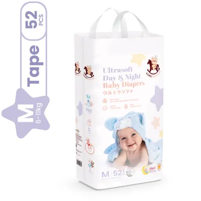 Iconic Babycare Ultrasoft Day & Night Baby Diaper Tape NB30/S56/M52/L48 (Pack)