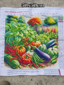 THÊU SẴN Tranh thêu chữ thập thành phẩm rau củ quả 6866 50*50cm thêu kín