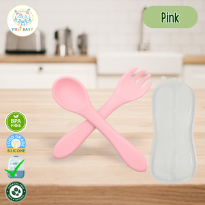 Yoji Baby 1-Piece Silicone Feeding Weaning Spoon & Fork Utensils with Case for Baby to Kids