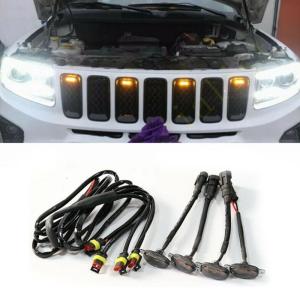 4Pcs Yellow Amber LED Grille Lights Daytime Running Grill Light Fog Lamp For Vehicle Front Installation