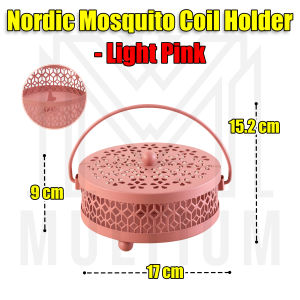 Nordic Mosquito Coil Holder Light Pink Portable Outdoor Case with Handle and Floral Design