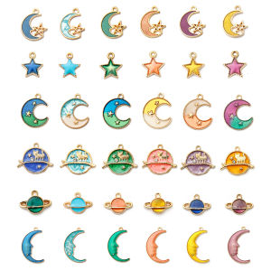 8Pcs Mixed Style Alloy Enamel Pendants Moon Stars Cat Planet Charms For DIY Bracelet Necklace Jewelry Making Accessories