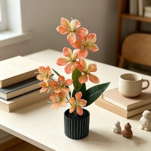 WININ Mô phỏng Hoa nhài nhân tạo trong chậu Đa Hoa 9 bông hoa Cây giả nhân tạo Thời trang Chậu hoa đen Cây cảnh bonsai Trang trí nhà cửa