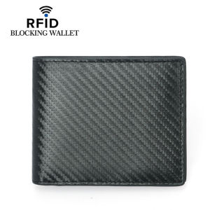 Royal Bagger Genuine Cow Leather Men Short Wallet Carbon Fiber Pattern RFID Block Cowhide Wallets Business Card Holder Purse