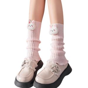 Leg Warmer for Women Japanese Styles Sweet 3D Animal Plush Dolls Middle Calf Socks Ribbed Knit Ruffled Boot Covers Cuffs